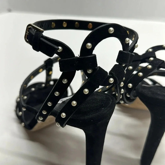 Jimmy Choo Beverly Caged High Heels Faux Pearl Studded Suede Black Size 37 7 - Picture 7 of 12